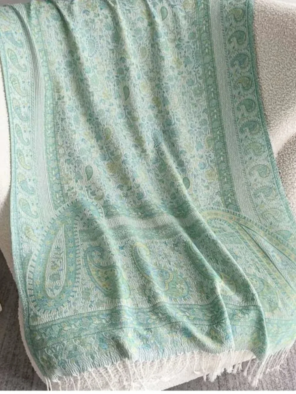 Light Green Paisley pashmina Scarf / Shawl